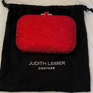 Judith Leiber Crystal Embellished Slide Lock Clutch, Red